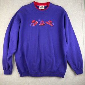 Vintage Top Stitch Sweatshirt Women XL Purple Red Hat Embroidery USA Components‎